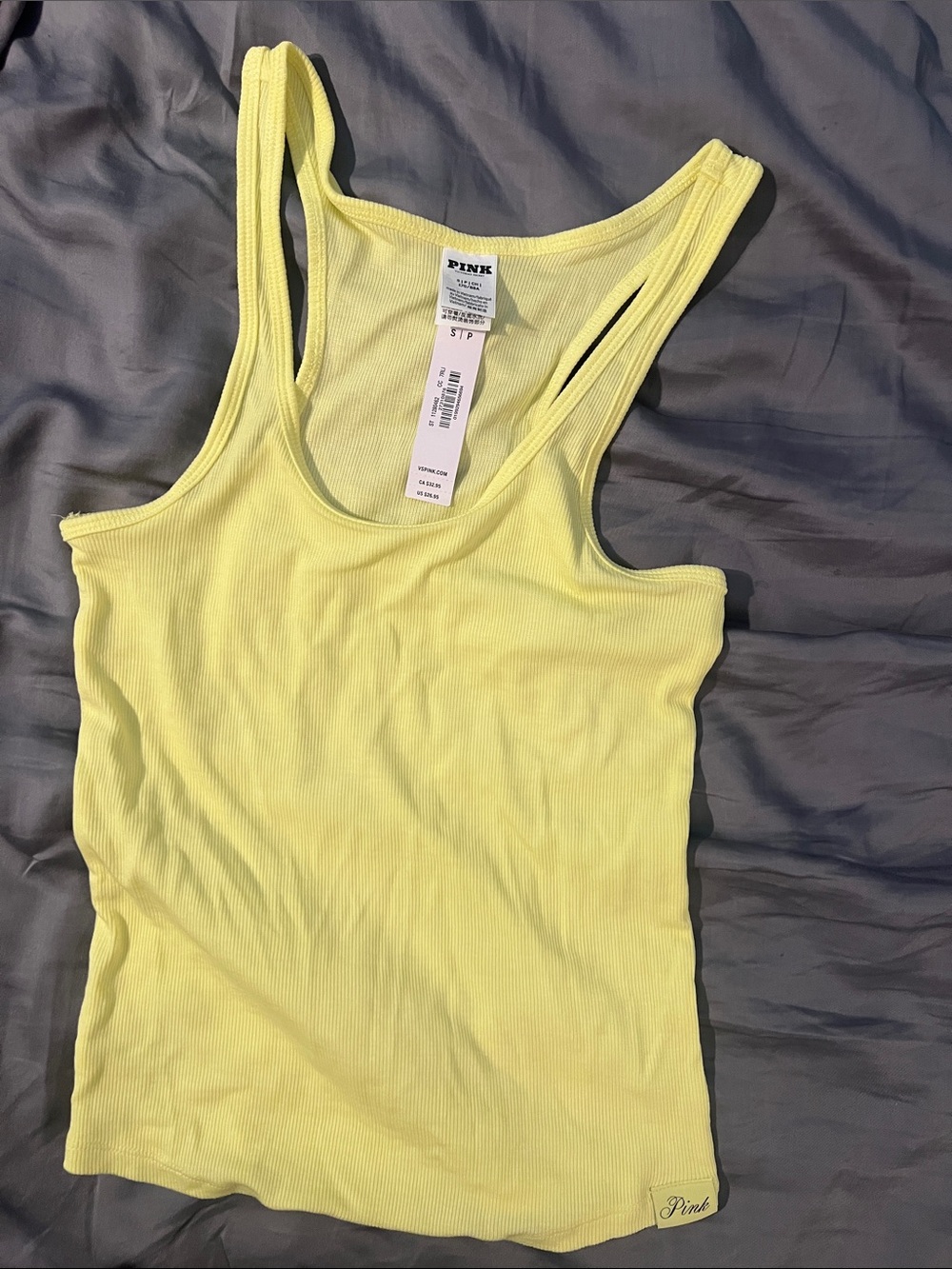 PINK Victoria's Secret Neon Yellow Ribbed Racerback Tank-BRAND NEW